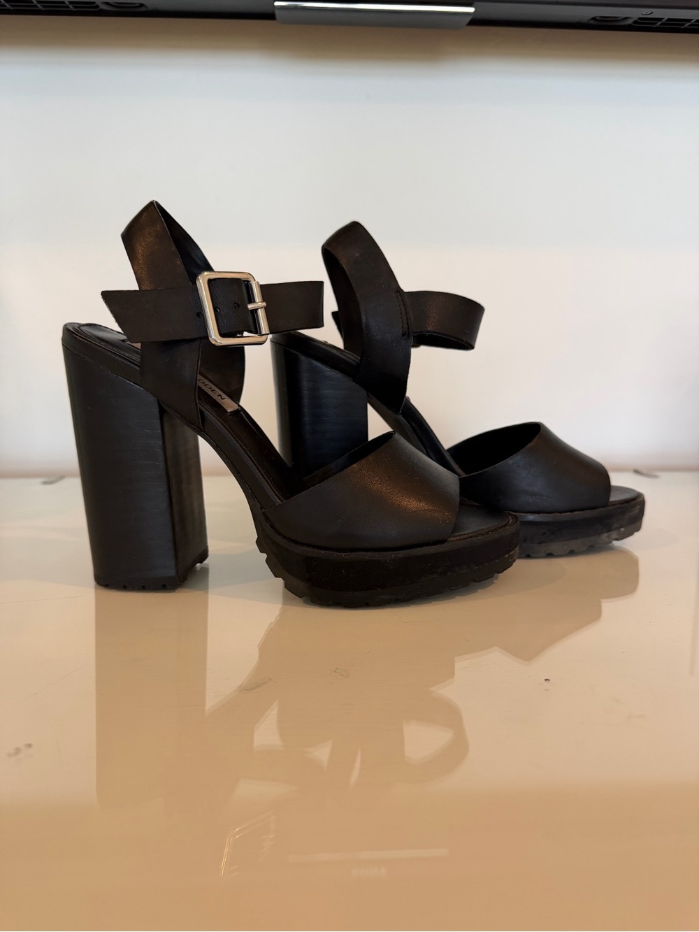 Steve Madden Black Platform Block Heel Sandals